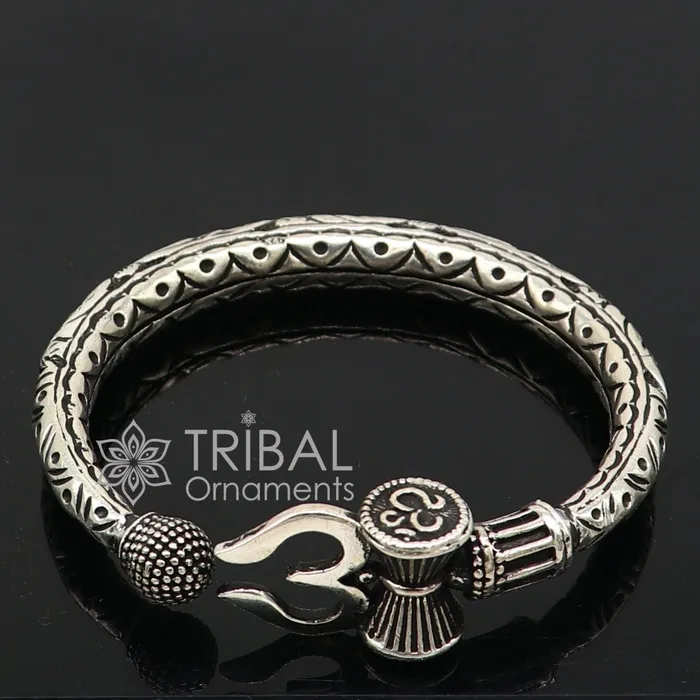 TRIBAL ORNAMENTS Bracelets 925 Sterling silver handmade chitai work Lord Shiva trident trishul kada bangle bracelet customized unisex kada nsk688