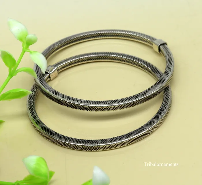 TRIBAL ORNAMENTS Bracelets 925 sterling silver handmade customized vintage design bangle bracelet kada single piece excellent oxidized gifting unisex jewelry nssk4