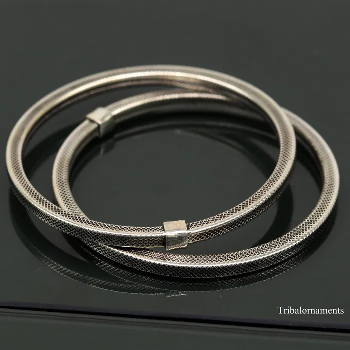 TRIBAL ORNAMENTS Bracelets 925 sterling silver handmade customized vintage design bangle bracelet kada single piece excellent oxidized gifting unisex jewelry nssk4