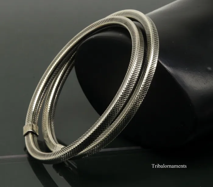 TRIBAL ORNAMENTS Bracelets 925 sterling silver handmade customized vintage design bangle bracelet kada single piece excellent oxidized gifting unisex jewelry nssk4