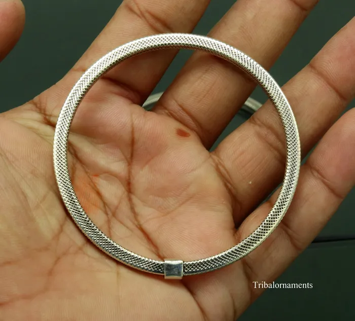TRIBAL ORNAMENTS Bracelets 925 sterling silver handmade customized vintage design bangle bracelet kada single piece excellent oxidized gifting unisex jewelry nssk4