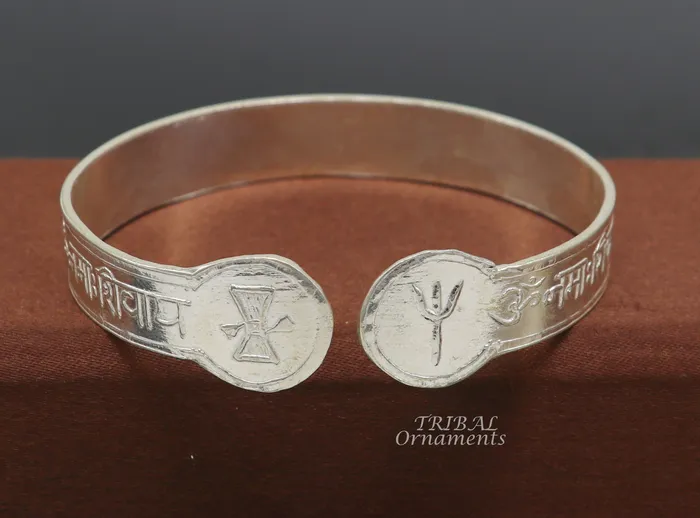 TRIBAL ORNAMENTS Bracelets 925 sterling silver handmade design Divine shiva mantra Aum namah shivay Bangle cuff bracelet kada best unisex tribal jewelry cuff137