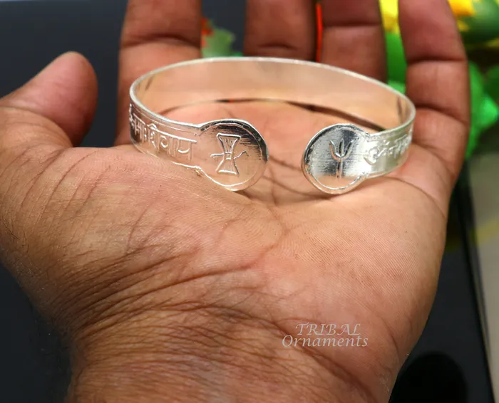 TRIBAL ORNAMENTS Bracelets 925 sterling silver handmade design Divine shiva mantra Aum namah shivay Bangle cuff bracelet kada best unisex tribal jewelry cuff137