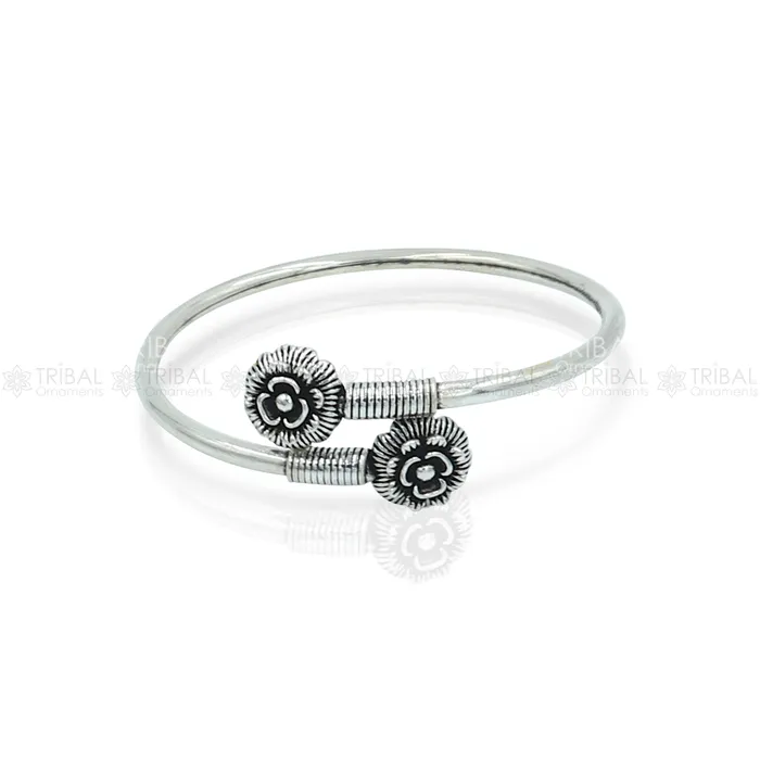 TRIBAL ORNAMENTS Bracelets 925 sterling silver handmade double flower design stylish kada bangle bracelet tribal jewelry nsk880 TRIBAL ORNAMENTS Bracelets 925 sterling silver handmade double flower design stylish kada bangle bracelet tribal jewelry nsk880