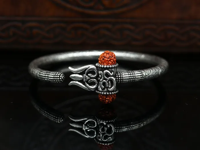 TRIBAL ORNAMENTS Bracelets 925 Sterling silver handmade Shiva trident trishul kada bangle bracelet with natural Rudraksha best customized unisex kada gifting nsk361