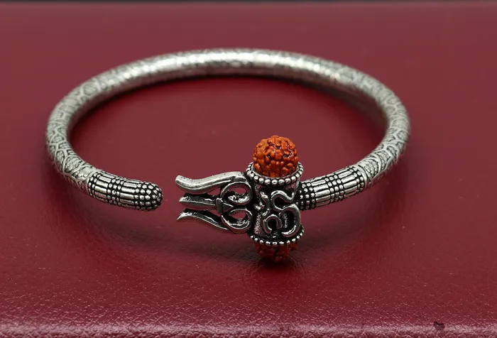 TRIBAL ORNAMENTS Bracelets 925 Sterling silver handmade Shiva trident trishul kada bangle bracelet with natural Rudraksha best customized unisex kada gifting nsk361