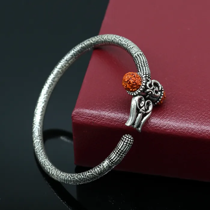 TRIBAL ORNAMENTS Bracelets 925 Sterling silver handmade Shiva trident trishul kada bangle bracelet with natural Rudraksha best customized unisex kada gifting nsk361