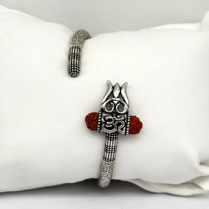 TRIBAL ORNAMENTS Bracelets 925 Sterling silver handmade Shiva trident trishul kada bangle bracelet with natural Rudraksha best customized unisex kada gifting nsk361
