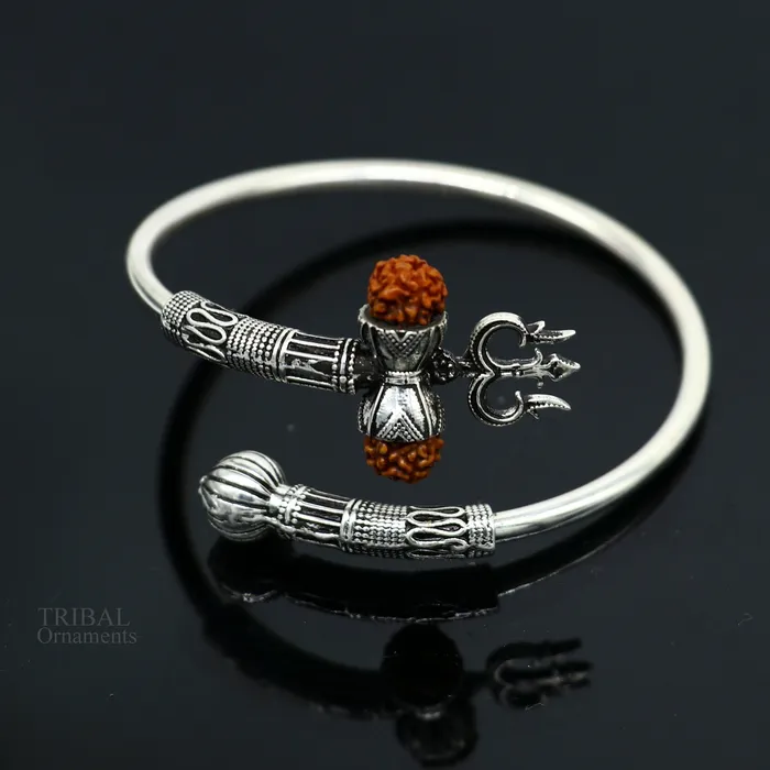 TRIBAL ORNAMENTS Bracelets 925 sterling silver handmade Shiva Trishul bangle bracelet Rudraksha kada excellent Bahubali trident kada bracelet gift nsk427 TRIBAL ORNAMENTS Bracelets 925 sterling silver handmade Shiva Trishul bangle bracelet Rudraksha kada excellent Bahubali trident kada bracelet gift nsk427