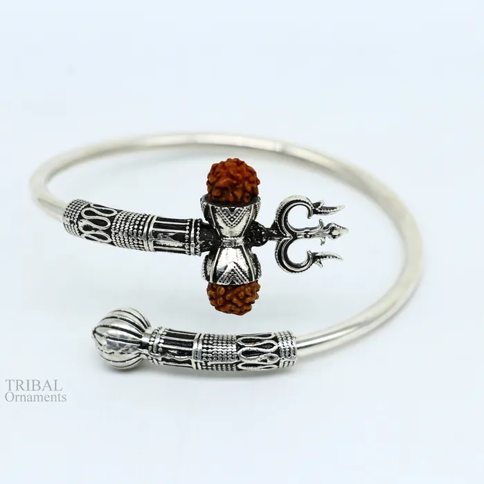 TRIBAL ORNAMENTS Bracelets 925 sterling silver handmade Shiva Trishul bangle bracelet Rudraksha kada excellent Bahubali trident kada bracelet gift nsk427