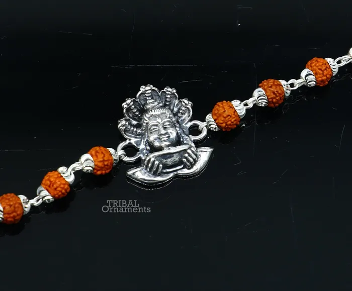 TRIBAL ORNAMENTS Bracelets Lord Shiva and Sheshnag 925 Sterling silver Rakhi bracelet Rrudrakha and silver beads best gift for your brothers for special gifting rk229