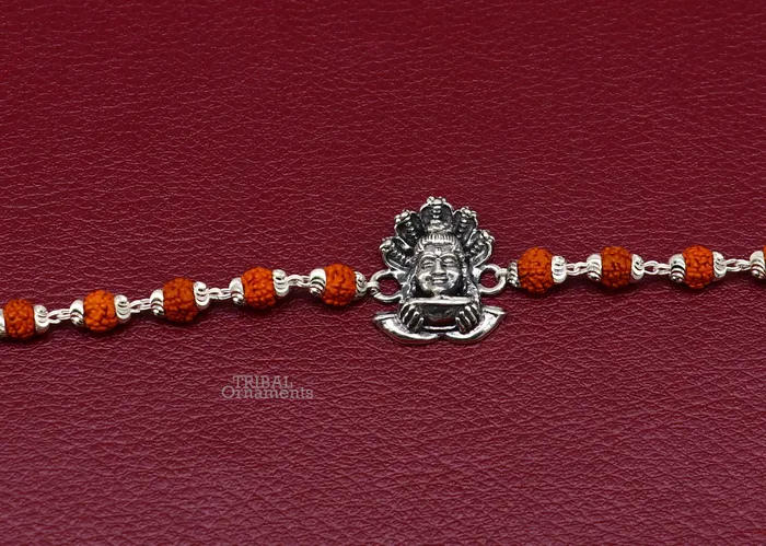TRIBAL ORNAMENTS Bracelets Lord Shiva and Sheshnag 925 Sterling silver Rakhi bracelet Rrudrakha and silver beads best gift for your brothers for special gifting rk229