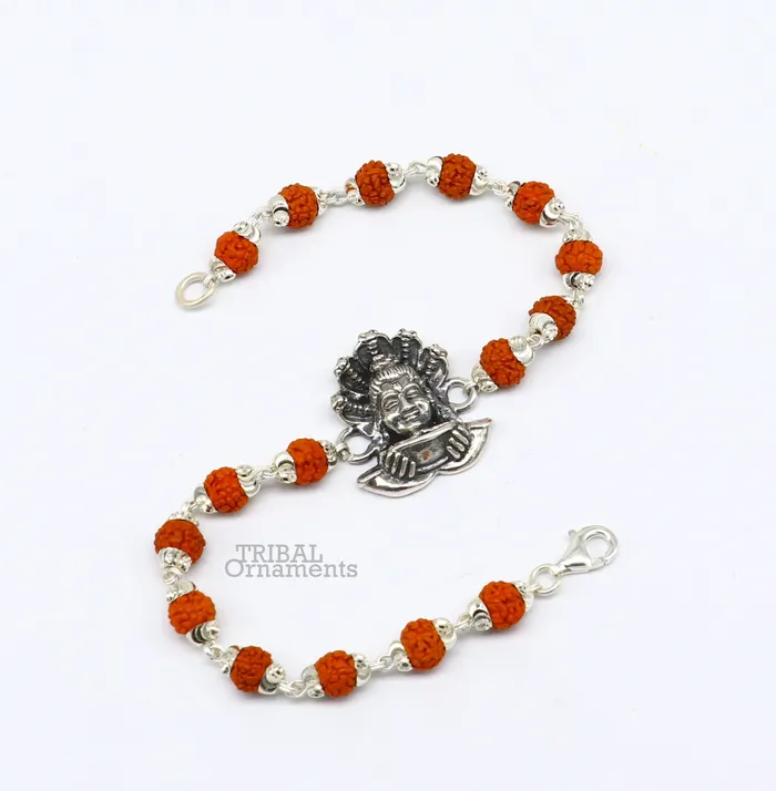 TRIBAL ORNAMENTS Bracelets Lord Shiva and Sheshnag 925 Sterling silver Rakhi bracelet Rrudrakha and silver beads best gift for your brothers for special gifting rk229