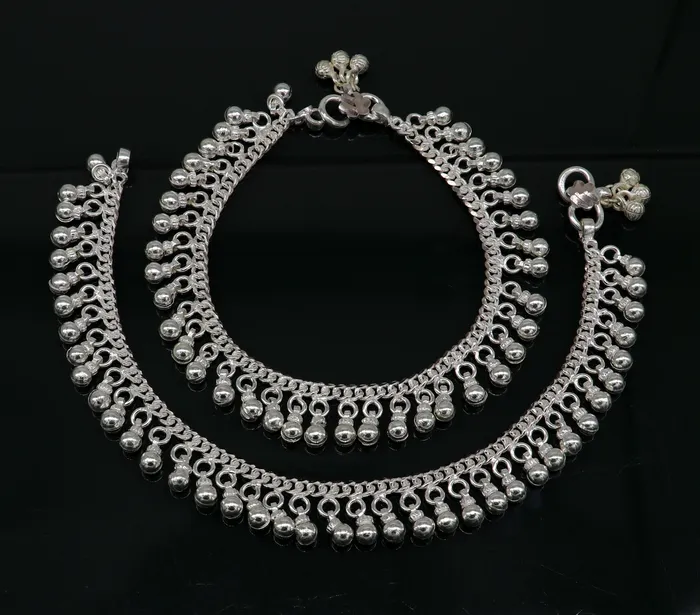 TRIBAL ORNAMENTS Bracelets Solid sterling silver customized waved jingling bells anklets gorgeous tribal belly dance elegant anklets foot bracelet noisy anklet ank329 TRIBAL ORNAMENTS Bracelets Solid sterling silver customized waved jingling bells anklets gorgeous tribal belly dance elegant anklets foot bracelet noisy anklet ank329