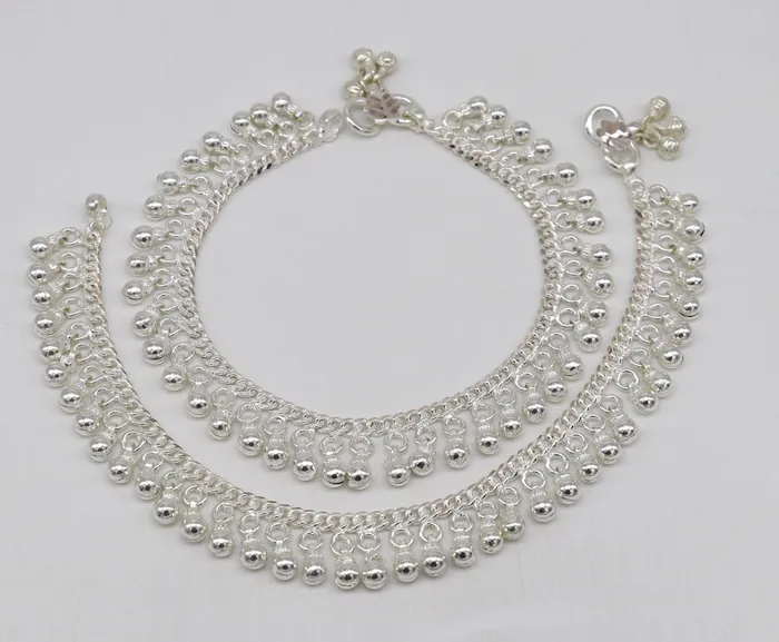 TRIBAL ORNAMENTS Bracelets Solid sterling silver customized waved jingling bells anklets gorgeous tribal belly dance elegant anklets foot bracelet noisy anklet ank329