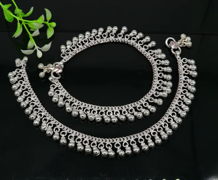 TRIBAL ORNAMENTS Bracelets Solid sterling silver customized waved jingling bells anklets gorgeous tribal belly dance elegant anklets foot bracelet noisy anklet ank329