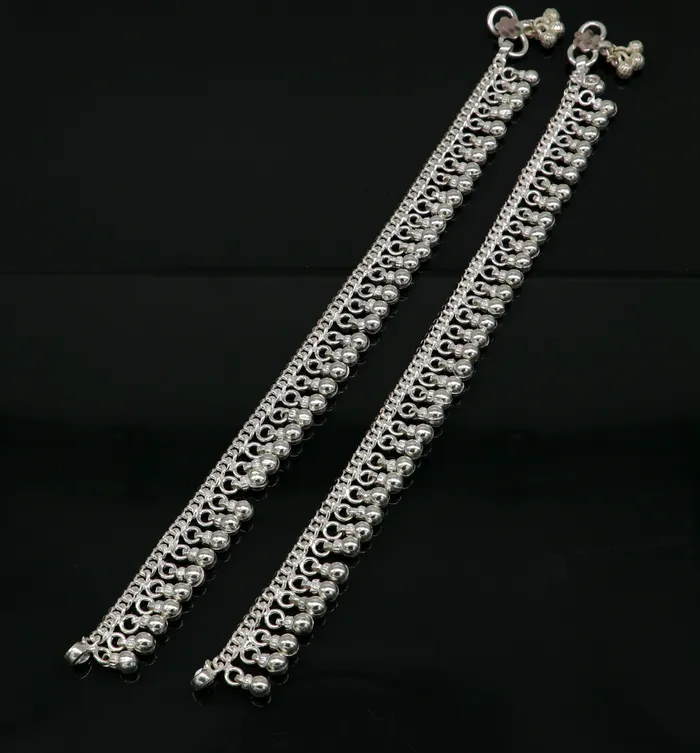 TRIBAL ORNAMENTS Bracelets Solid sterling silver customized waved jingling bells anklets gorgeous tribal belly dance elegant anklets foot bracelet noisy anklet ank329