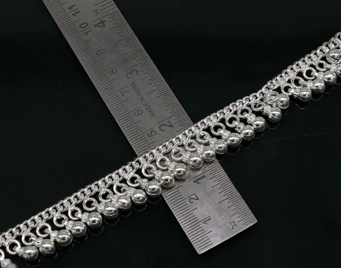 TRIBAL ORNAMENTS Bracelets Solid sterling silver customized waved jingling bells anklets gorgeous tribal belly dance elegant anklets foot bracelet noisy anklet ank329