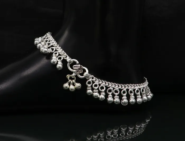 TRIBAL ORNAMENTS Bracelets Solid sterling silver customized waved jingling bells anklets gorgeous tribal belly dance elegant anklets foot bracelet noisy anklet ank329