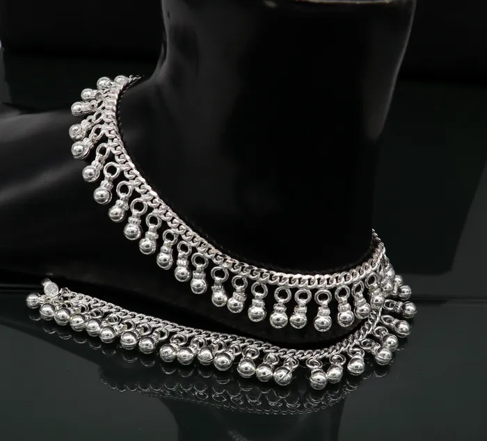 TRIBAL ORNAMENTS Bracelets Solid sterling silver customized waved jingling bells anklets gorgeous tribal belly dance elegant anklets foot bracelet noisy anklet ank329