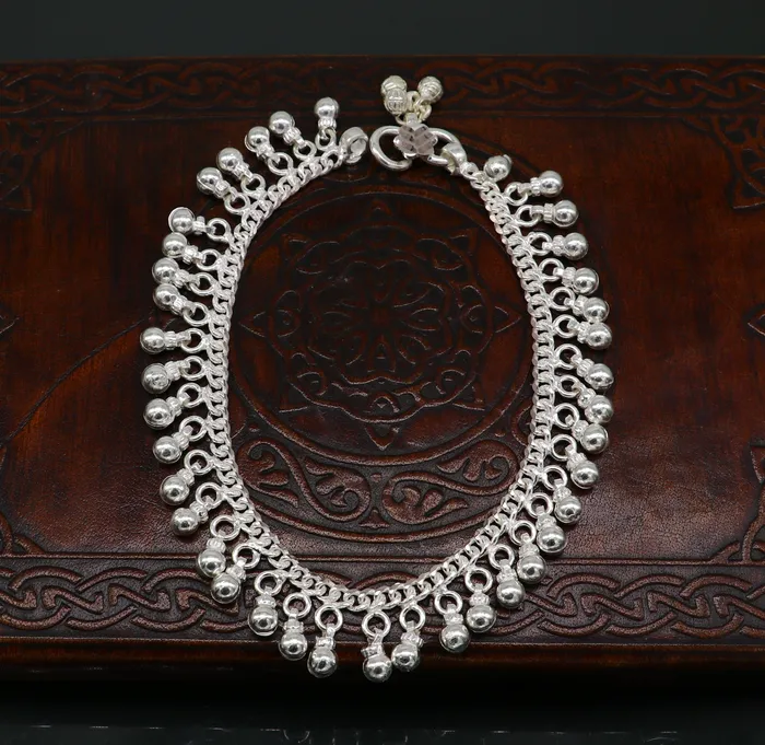 TRIBAL ORNAMENTS Bracelets Solid sterling silver customized waved jingling bells anklets gorgeous tribal belly dance elegant anklets foot bracelet noisy anklet ank329