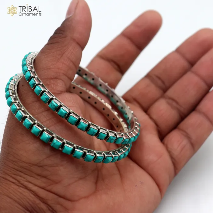 TRIBAL ORNAMENTS Bracelets Trendy cultural design 925 sterling silver unique style handmade bangle bracelet best brides collection wedding jewelry nba435