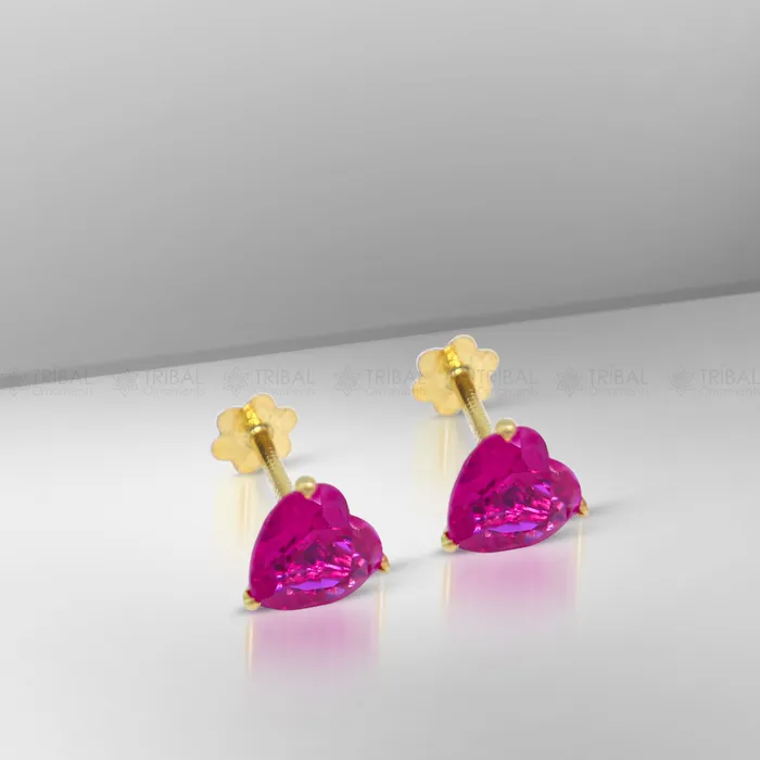 TRIBAL ORNAMENTS Earrings 14Kt yellow gold pink diamond stud earring for unisex er190