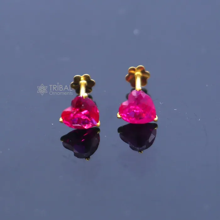TRIBAL ORNAMENTS Earrings 14Kt yellow gold pink diamond stud earring for unisex er190