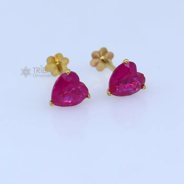TRIBAL ORNAMENTS Earrings 14Kt yellow gold pink diamond stud earring for unisex er190