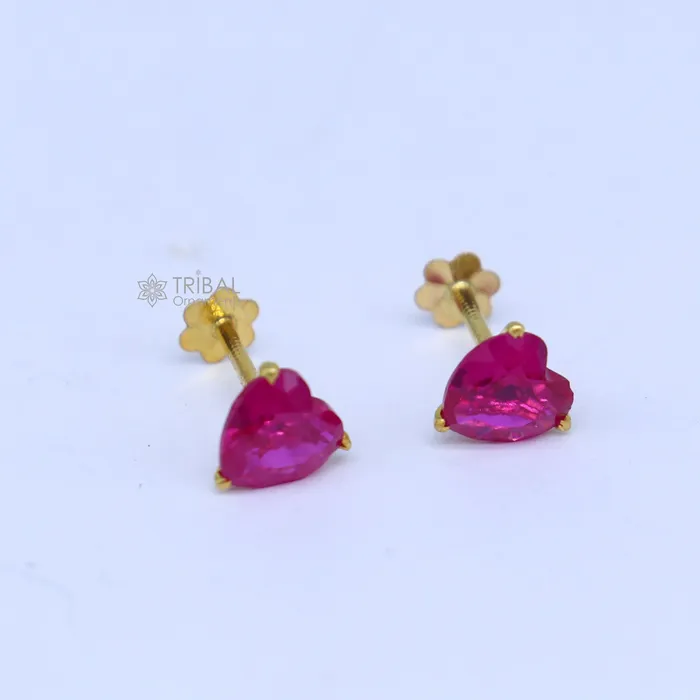 TRIBAL ORNAMENTS Earrings 14Kt yellow gold pink diamond stud earring for unisex er190
