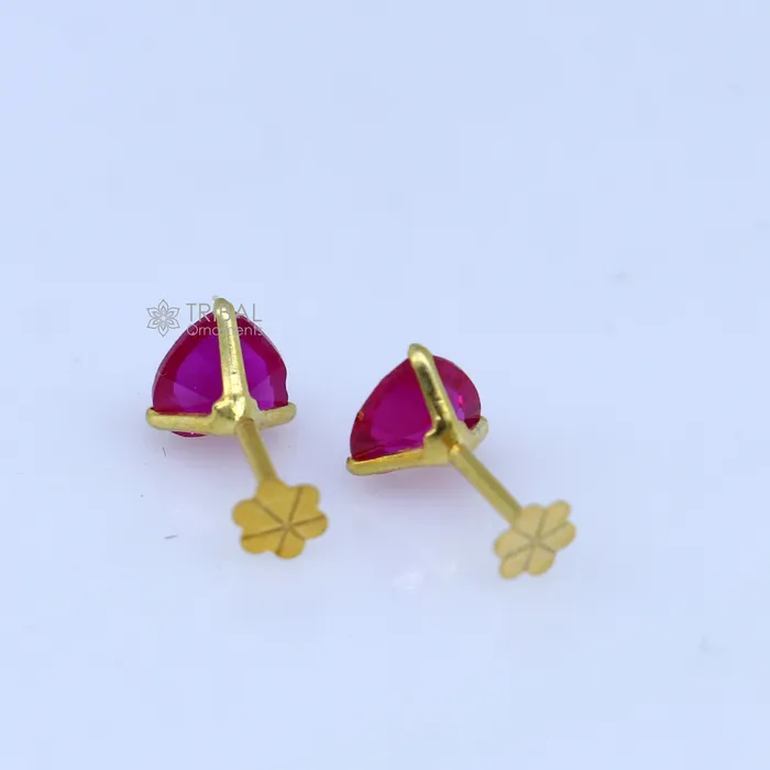 TRIBAL ORNAMENTS Earrings 14Kt yellow gold pink diamond stud earring for unisex er190