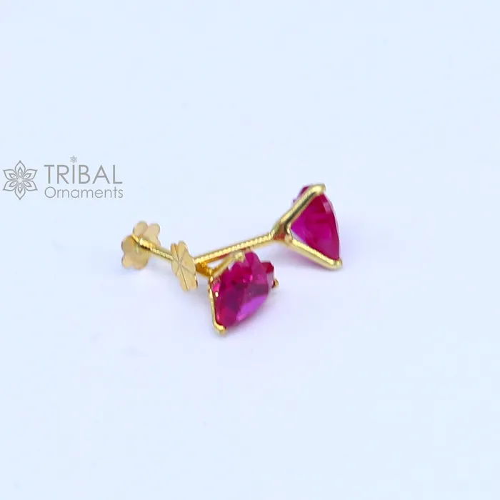 TRIBAL ORNAMENTS Earrings 14Kt yellow gold pink diamond stud earring for unisex er190