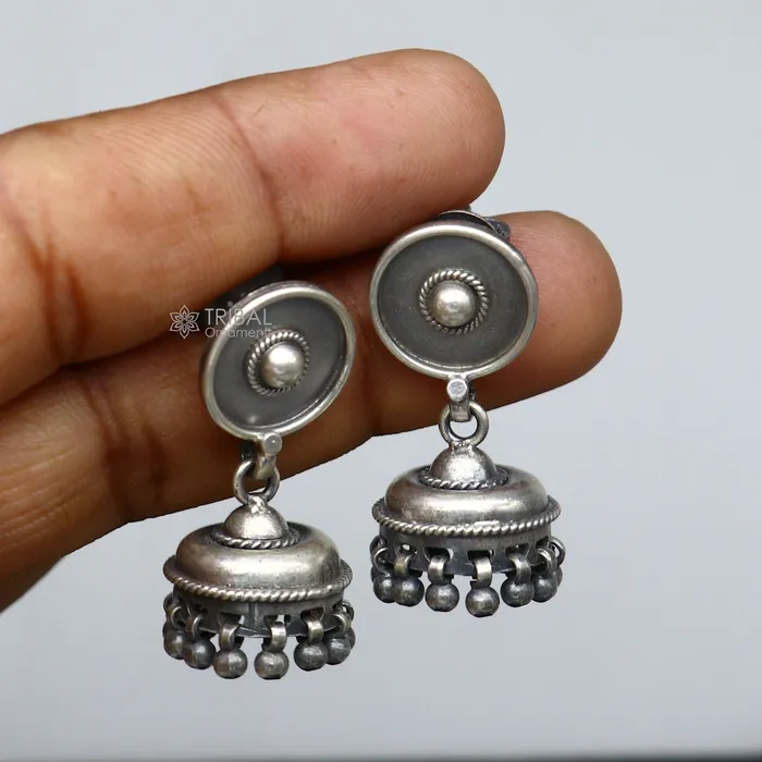 TRIBAL ORNAMENTS Earrings 925 sterling silver handmade customized hoops earring chandelier Flower work jhumka with hanging pearls stylish brides collection s1241