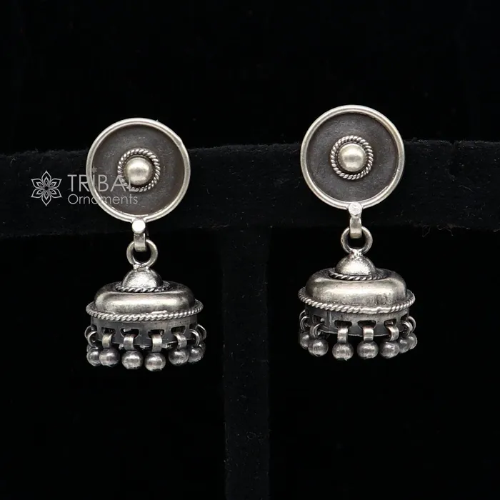 TRIBAL ORNAMENTS Earrings 925 sterling silver handmade customized hoops earring chandelier Flower work jhumka with hanging pearls stylish brides collection s1241 TRIBAL ORNAMENTS Earrings 925 sterling silver handmade customized hoops earring chandelier Flower work jhumka with hanging pearls stylish brides collection s1241