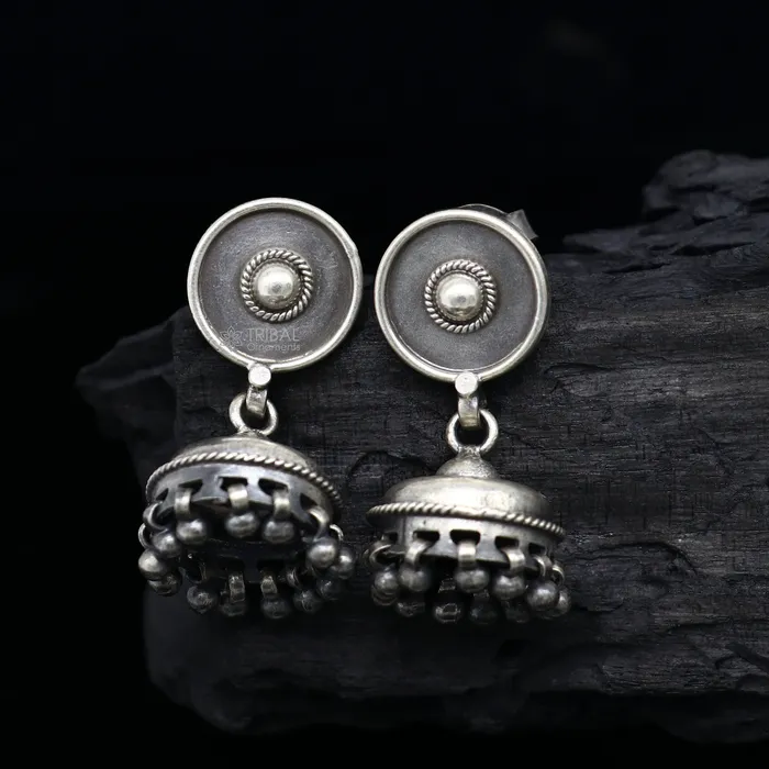 TRIBAL ORNAMENTS Earrings 925 sterling silver handmade customized hoops earring chandelier Flower work jhumka with hanging pearls stylish brides collection s1241 TRIBAL ORNAMENTS Earrings 925 sterling silver handmade customized hoops earring chandelier Flower work jhumka with hanging pearls stylish brides collection s1241