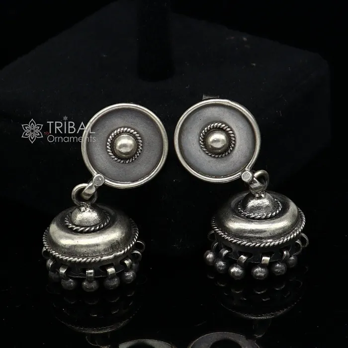 TRIBAL ORNAMENTS Earrings 925 sterling silver handmade customized hoops earring chandelier Flower work jhumka with hanging pearls stylish brides collection s1241 TRIBAL ORNAMENTS Earrings 925 sterling silver handmade customized hoops earring chandelier Flower work jhumka with hanging pearls stylish brides collection s1241