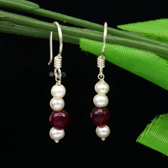 TRIBAL ORNAMENTS Earrings 925 Sterling silver handmade fabulous Hoops earrings with gorgeous pearls stone stylish light weight delicate jewelry from india s1207 TRIBAL ORNAMENTS Earrings 925 Sterling silver handmade fabulous Hoops earrings with gorgeous pearls stone stylish light weight delicate jewelry from india s1207