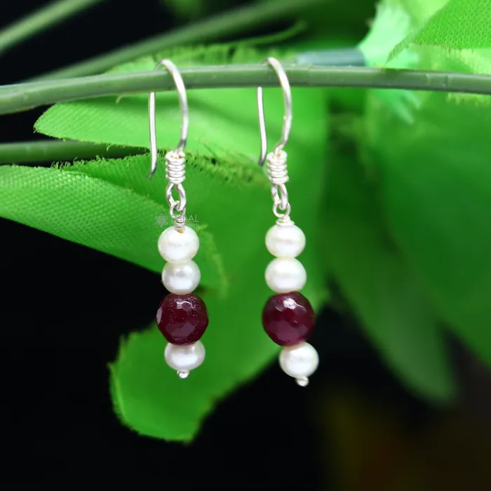 TRIBAL ORNAMENTS Earrings 925 Sterling silver handmade fabulous Hoops earrings with gorgeous pearls stone stylish light weight delicate jewelry from india s1207