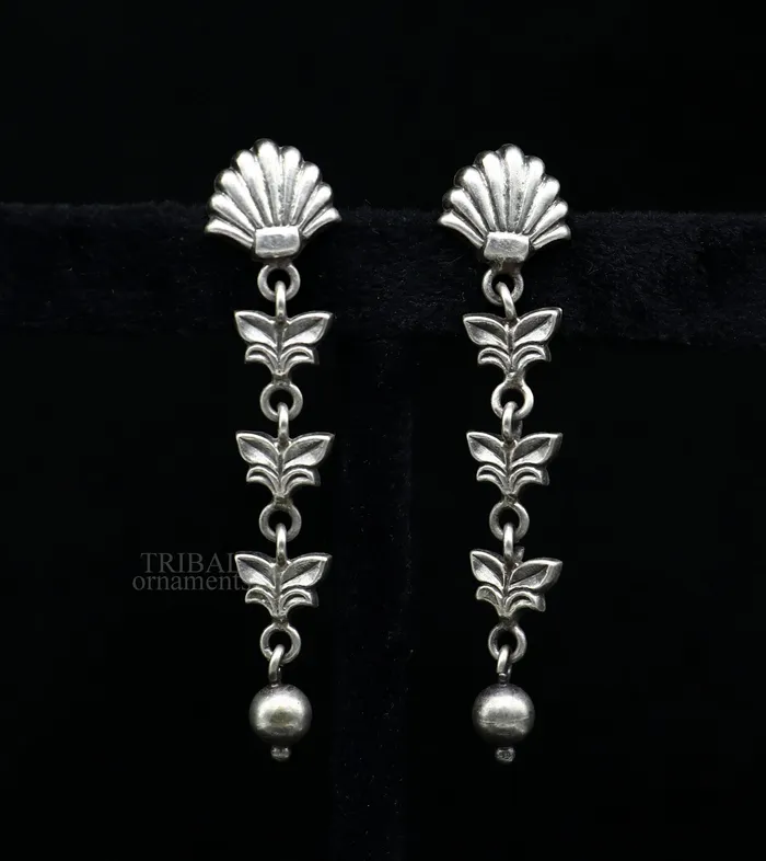 TRIBAL ORNAMENTS Earrings 925 sterling silver handmade floral design drop dangle long light weight fancy girls earring brides jewelry from india ear1142 TRIBAL ORNAMENTS Earrings 925 sterling silver handmade floral design drop dangle long light weight fancy girls earring brides jewelry from india ear1142