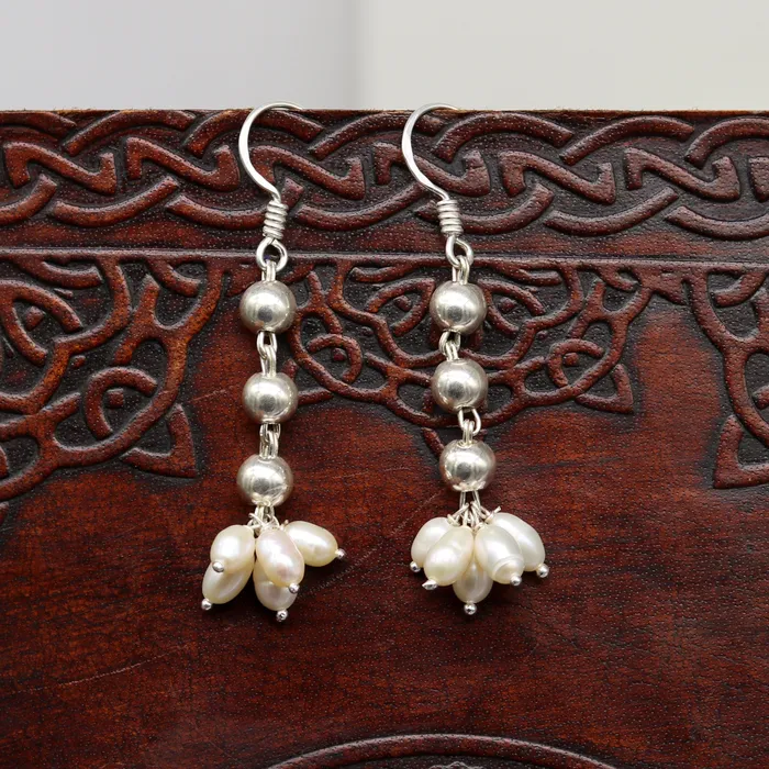 TRIBAL ORNAMENTS Earrings 925 sterling silver handmade hoops earring natural fresh water pearl earring amazing customized bridesmaid pearl drop dangle earring ear477