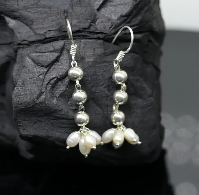 TRIBAL ORNAMENTS Earrings 925 sterling silver handmade hoops earring natural fresh water pearl earring amazing customized bridesmaid pearl drop dangle earring ear477