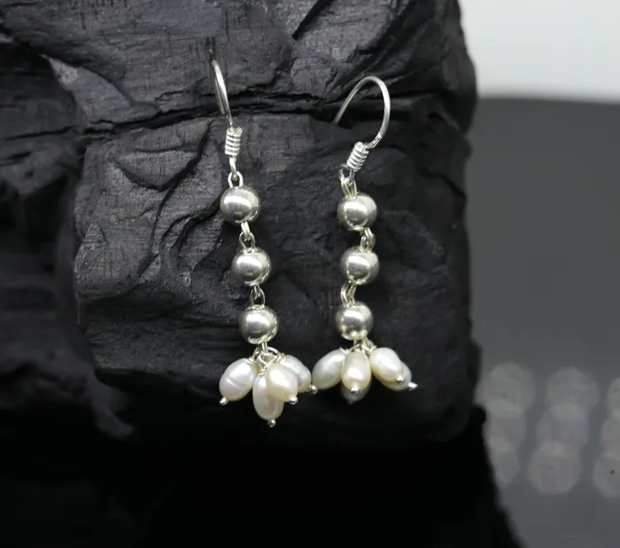 TRIBAL ORNAMENTS Earrings 925 sterling silver handmade hoops earring natural fresh water pearl earring amazing customized bridesmaid pearl drop dangle earring ear477
