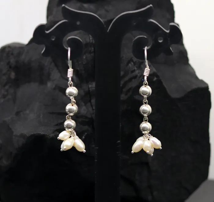 TRIBAL ORNAMENTS Earrings 925 sterling silver handmade hoops earring natural fresh water pearl earring amazing customized bridesmaid pearl drop dangle earring ear477