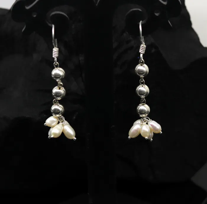 TRIBAL ORNAMENTS Earrings 925 sterling silver handmade hoops earring natural fresh water pearl earring amazing customized bridesmaid pearl drop dangle earring ear477