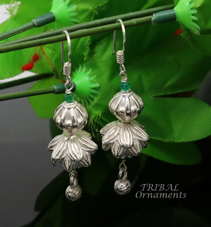 TRIBAL ORNAMENTS Earrings 925 sterling silver handmade white finish hook earrings fabulous hanging drop dangle earrings tribal ethnic jewelry from India s1087 TRIBAL ORNAMENTS Earrings 925 sterling silver handmade white finish hook earrings fabulous hanging drop dangle earrings tribal ethnic jewelry from India s1087