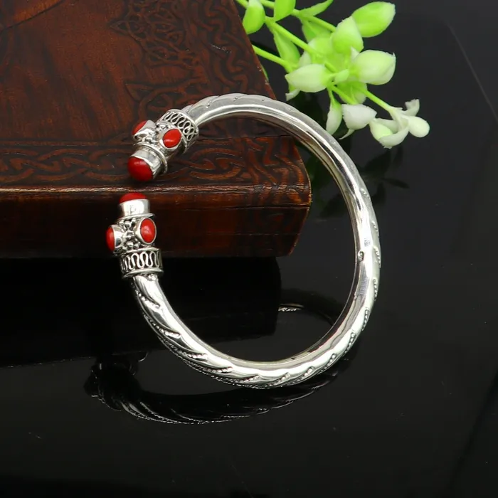 TRIBAL ORNAMENTS Exclusive red coral stone customized 925 sterling silver mens and womens bangle cuff bracelet gorgeous gifting jewelry india nssk313 Bracelets TRIBAL ORNAMENTS Exclusive red coral stone customized 925 sterling silver mens and womens bangle cuff bracelet gorgeous gifting jewelry india nssk313 Bracelets