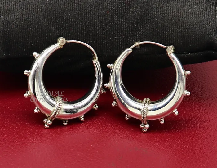 TRIBAL ORNAMENTS Handmade 925 sterling silver fabulous plain shining hoops earrings Bali unique style kundal unisex tribal belly dance jewelry s1118 Earrings TRIBAL ORNAMENTS Handmade 925 sterling silver fabulous plain shining hoops earrings Bali unique style kundal unisex tribal belly dance jewelry s1118 Earrings