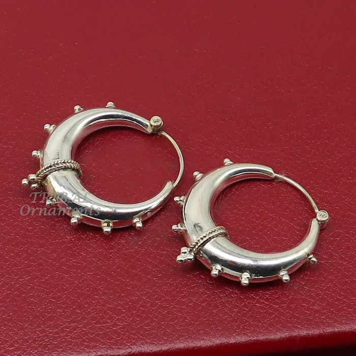 TRIBAL ORNAMENTS Handmade 925 sterling silver fabulous plain shining hoops earrings Bali unique style kundal unisex tribal belly dance jewelry s1118 Earrings TRIBAL ORNAMENTS Handmade 925 sterling silver fabulous plain shining hoops earrings Bali unique style kundal unisex tribal belly dance jewelry s1118 Earrings