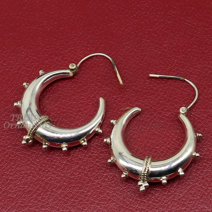 TRIBAL ORNAMENTS Handmade 925 sterling silver fabulous plain shining hoops earrings Bali unique style kundal unisex tribal belly dance jewelry s1118 Earrings TRIBAL ORNAMENTS Handmade 925 sterling silver fabulous plain shining hoops earrings Bali unique style kundal unisex tribal belly dance jewelry s1118 Earrings