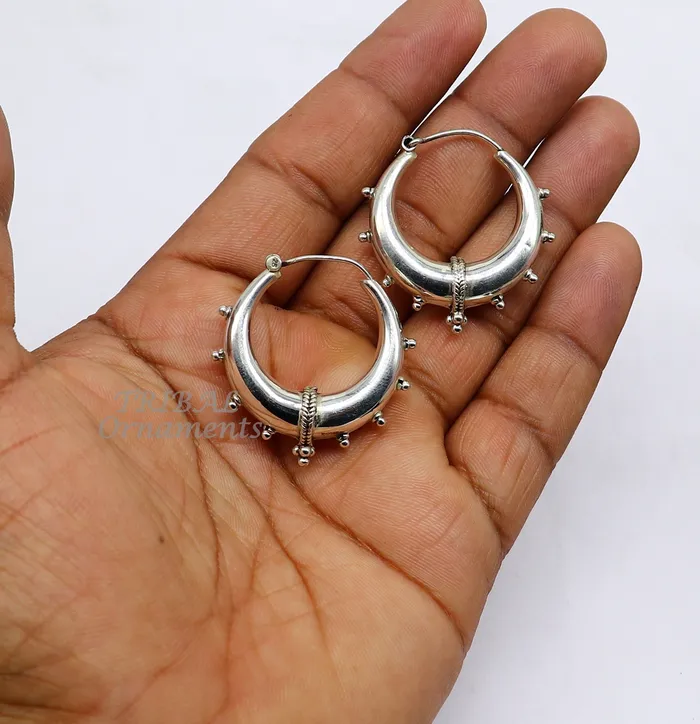 TRIBAL ORNAMENTS Handmade 925 sterling silver fabulous plain shining hoops earrings Bali unique style kundal unisex tribal belly dance jewelry s1118 Earrings TRIBAL ORNAMENTS Handmade 925 sterling silver fabulous plain shining hoops earrings Bali unique style kundal unisex tribal belly dance jewelry s1118 Earrings